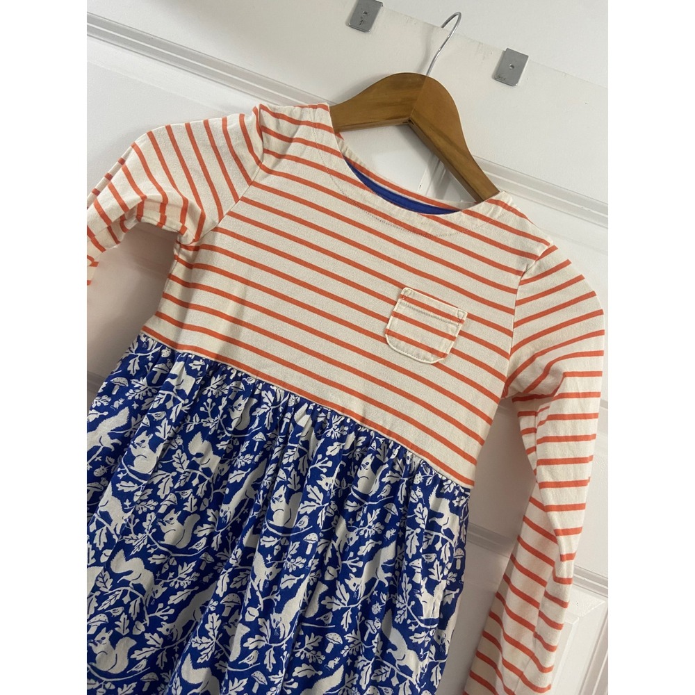Mini Boden Girls Orange Striped Blue Woodland Squirrel Jersey Dress 7-8Y G4880